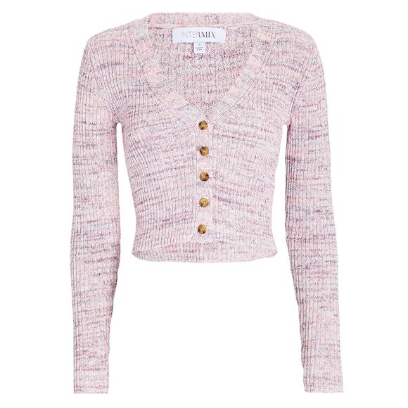 Intermix Kiera Marled Pink Knit Cropped Cardigan Sweater - Picture 5 of 13